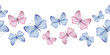 © Svetlana - Seamless horizontal border with fluttering blue and pink butterflies. Watercolor illustration for fabric, gift wrapping, printing.
