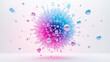 © Oran - Vibrant abstract design featuring burst of colorful geometric shapes and spheres in shades of blue and pink, creating dynamic visual effect