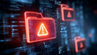 © suldev - Cybersecurity file breach concept. Digital document and folder warning alert with error, malware attack, data corruption, and information loss through system vulnerability.