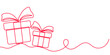 © Natali2510 - Hand drawn giftbox one line on a clean background. Editable stroke. Continuous line art. Best for winter, New Year or Christmas designs, website, mobile app, banner, or poster decoration. PNG. Vector