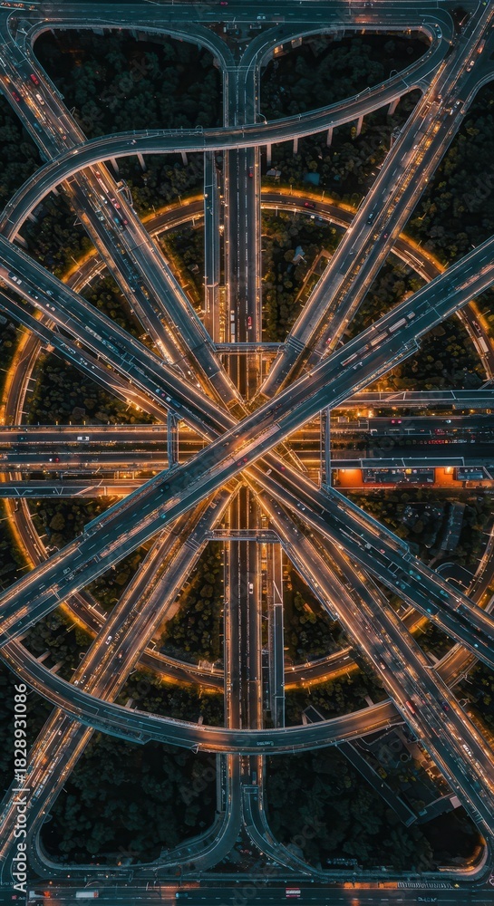 An aerial view of a massive complex infrastructural hub where ...