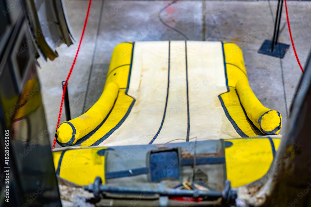 Plane Inflatable Ramp A Clear View of an Inflatable Rescue Ramp from an Airplane Stock Photo ...