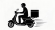 © Umeeia - Silhouette of a delivery person riding a scooter with a large insulated box on the back