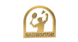 © PNG Editor - Golden badminton player silhouette emblem with shuttlecock and racket icon