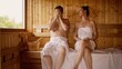 © nyul - Couple relaxing in hot sauna. Authentic, real sauna moment.