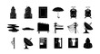 © Vova7 - Urban silhouettes collection featuring modern buildings, technology, and transport elements