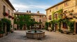 © maei - Charming Italian Village Square with Historic Stone Fountain and Traditional Architecture.