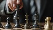 © pinkrabbit - chess battle, victory, success, leader, teamwork, business strategy . business man wear business suit move prepare move king chess pieces, plan strategy lead successful business competition leader.