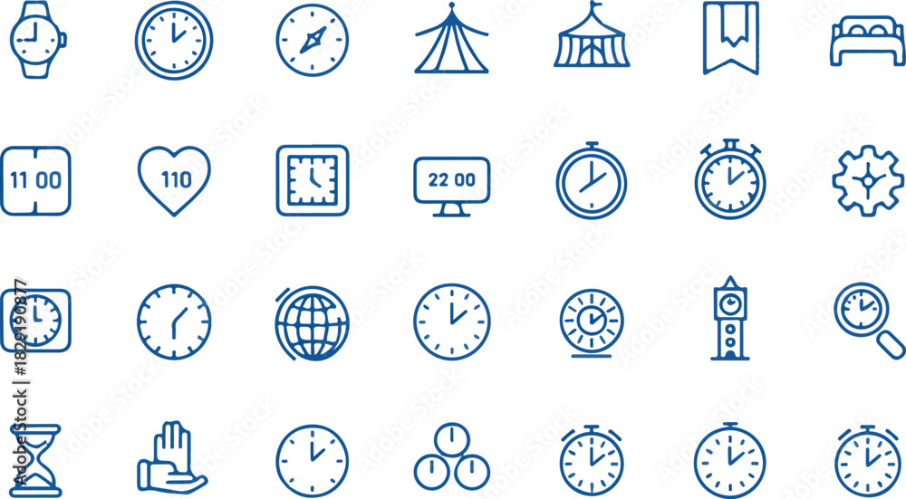 Set Timr Icon Time icons linear set collection deadline countdown date hour ...