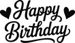 © fatimatz - Happy Birthday text with decorative black hearts on a plain white surface