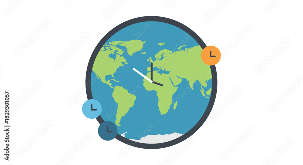global time zones concept world map illustration depicting ...
