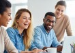 © Creative experience  - Diverse team laughing while working on a laptop together.