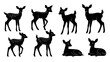 © ellisa_studio - Elegant Silhouette Collection of Fawn Illustrations in Various Poses on White Background