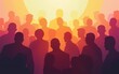 © wang - Diverse crowd silhouettes in colorful abstract shapes, community gathering. High quality