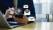 © Father_Studio - AI electronic mail assistant sending smart message notifications and alerts to smartphone, illustrating artificial intelligence communication, email automation, and digital productivity technology.