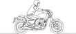 © Cici - A minimalist line drawing showcases a man riding a classic motor