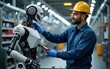 © Donna - Maintenance engineer using robotics in modern factory. High quality