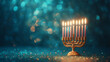 © Zanna - luxury hanukkah menorah with glowing candles in elegant interior setting, ornate metal design reflected on polished surface, festive jewish holiday symbol for celebration decor and seasonal greeting