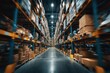 © ditosw - Blurred Warehouse Aisle with Boxes and Industrial Storage Shelves