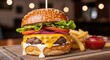 © Alexander - Juicy cheeseburger with sesame seed bun lettuce tomato onion and fries with ketchup