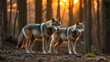 © Kui - disequilibrium. Wolf pack hierarchy in forest with golden hour lighting. wildlife magazines, conservation campaigns, designed for eco-tourism storytelling, used by researchers, supports conservation.