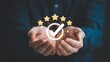 © PRIYA - Customer Satisfaction and Excellence: A visual representation of service quality, featuring open hands cradling a glowing symbol of approval, adorned with five stars.