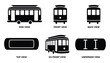 ©  MVectors - Set of simple black vector icons illustrating various views of a classic tram or trolley car for design projects