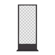 © ann_ounce - Monitor kiosk. Front view. Realistic 3d vector mockup. Blank black frame digital media display. LED LCD screen TV video panel. Interactive touch screen self-service stand. Mock-up. Template for design