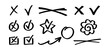 © LENNAMATS - Hand drawn chalk black exam marks set. Includes check marks, cross marks, and grading symbols. textured grade marks. Simple, vector elements for educational feedback and evaluation design projects