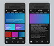 © SriWidiawati - Dark mode mobile application interface design for news portal or blog reading platform showing dark background night view user experience layout template