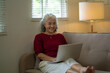 © mojo_cp - happy senior woman browses online on a laptop at home