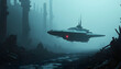 © Yasin - Futuristic spacecraft flies over a desolate, post-apocalyptic industrial landscape