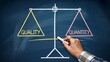 © Ree - Quality and quantity balance drawn on chalkboard scale for comparison