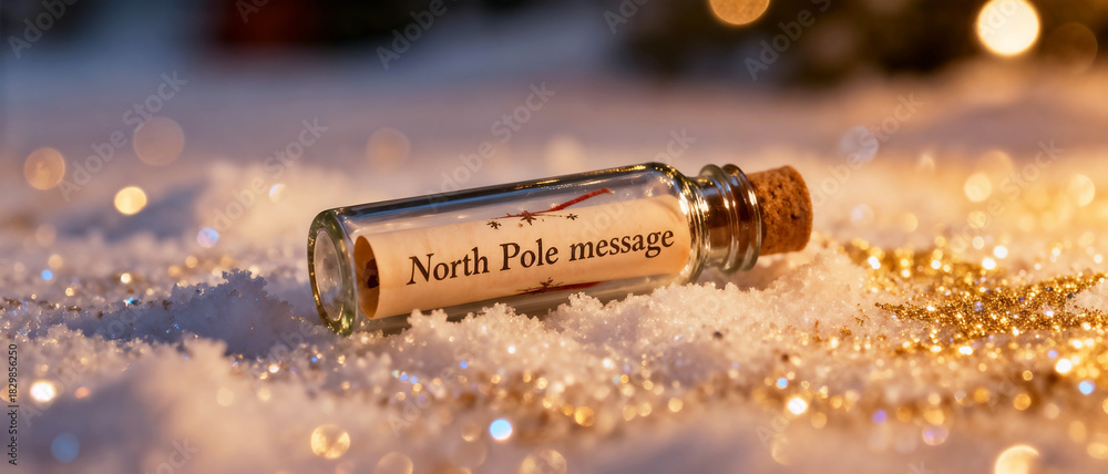 Message Examples Even Pole Miniature bottle with North Pole message lying on glittery snow ...