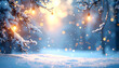 © AISAH - A serene winter scene showcases snow-laden branches adorned with gently glowing, warm fairy lights