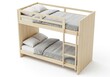 © Herlita - Wooden stacked sleeping unit with light bedding is presented against a white background