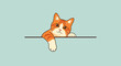 © Muhammad - Cute orange cat peeking over a horizontal line on a blue background.