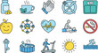 © Ideasy Mind - Health and wellness icons, fitness vector set, healthy diet symbols, weight loss signs, medical care collection, spa and relaxation illustrations, for lifestyle design