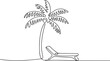 © firoz - continuous line drawing of coconut tree and beach mattress Tourism beach sea vector illustration. one line Icon drawing