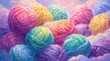 © JoZe - Knitting Yarn Balls in a Soft Dream: A delightful composition of vibrant yarn balls, each bursting with color and texture, creating a soft, dreamlike atmosphere. A serene and cozy atmosphere