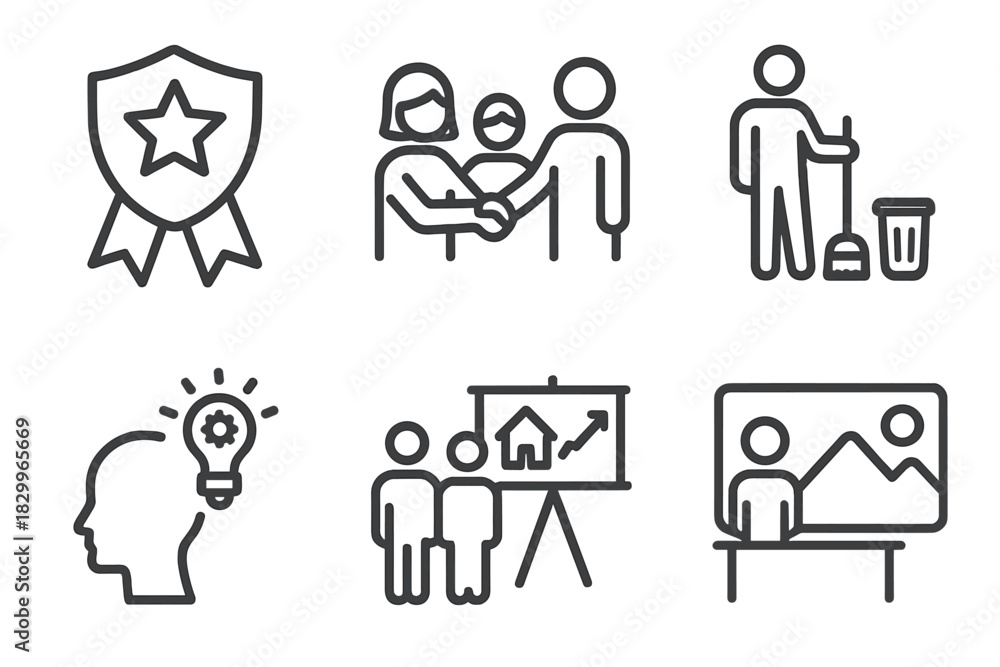 Community Impact Icons. Line style icons of CBE community impact: local ...