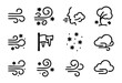 © Bogdan - Winter Wind & Blizzard line icons — blowing snow, cold gusts, and stormy weather symbols — stock vector.