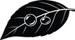 © OKAN - Flat design black leaf icon with two raindrops resting on detailed veins in side view minimal silhouette style for eco nature branding graphics