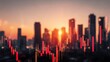 © vetrana - Financial market analysis with stock chart overlay against sunset city skyline backdrop