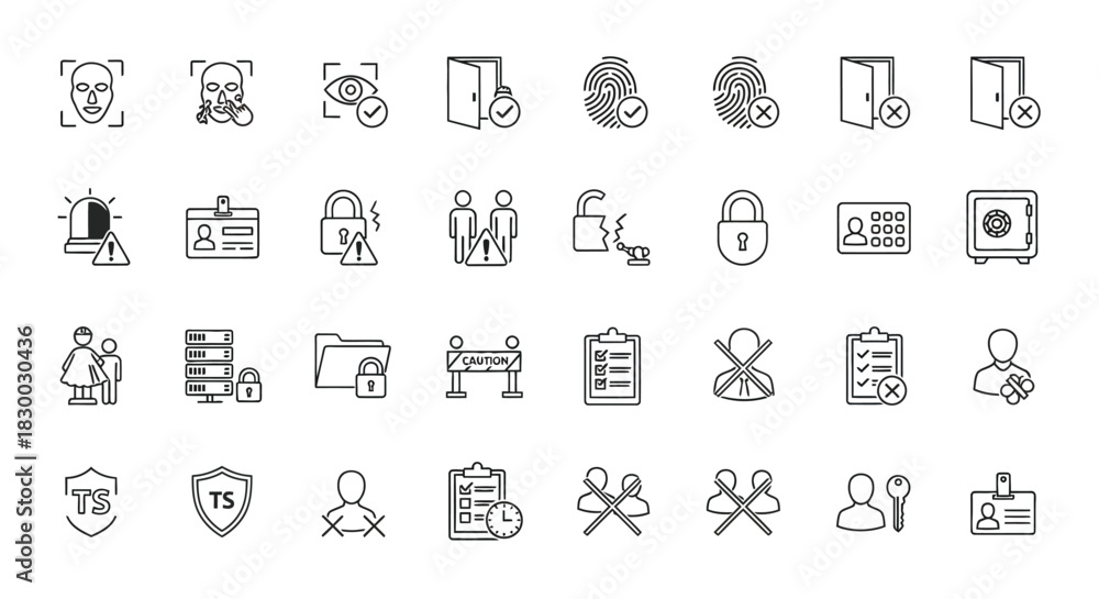 Line art set of security and protection icons collection of vector ...