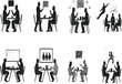 © Afjal - Conversation silhouette set, seated table meeting icons, business interaction vector bundle, graphic communication design pack with speech elements