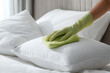 © Francesco  - Freshly sanitized pillow on bright cozy home textile surface