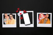 © Pixel-Shot - Photos of couples with mobile phone and paper hearts on black background. Concept of online dating