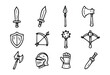© Bogdan - Hand-drawn doodle icons of medieval weapons, armor, and knights — stock vector.