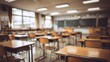 © Tedy - Empty Japanese Classroom Desks, Chairs, Blackboard, Windows